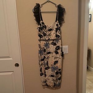 Lulu's Black and White Floral Midi Dress